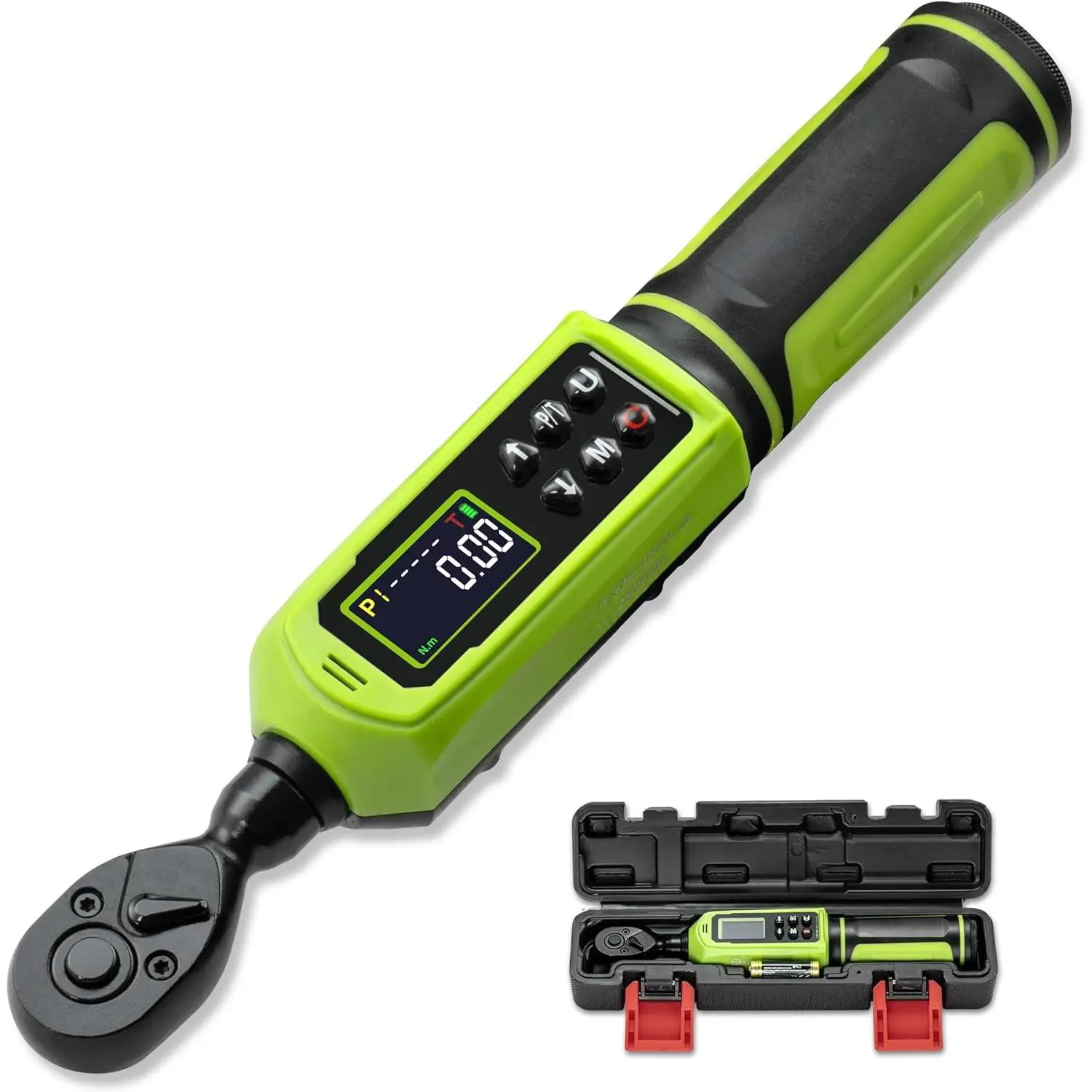 Digital Torque Wrench 1/4" Drive-4-266In.Lb/0.45-30N.m, Electric Torque Wrench With Vibration Buzzer LED Indicator,±2% Accuracy Five Units for Bike Motorcycle Car Auto Repair,DIY,Green Black