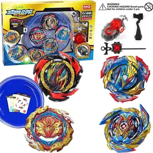 Battling Tops Set with Battle Arena, 4 Burst Spinning Tops and 2 Launchers, Kids Gift 4 Piece Durable Toy Set Fun Outdoor Play