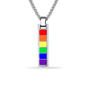 PROSTEEL LGBT Rainbow Flag Necklace Pendant Stainless Steel Gay Pride Jewelry Necklace Lesbian Pride Necklaces Unisex For Men Women with Gift Box