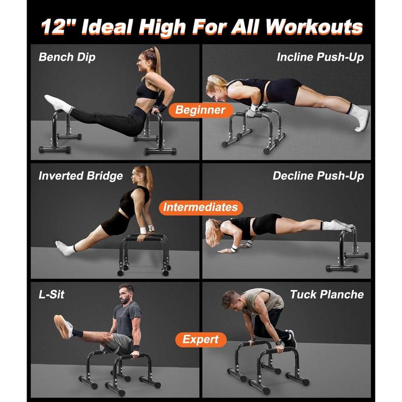 Push Up Bar, 12 Inch High Non-Slip Parallettes Bars & Dip Bars With Foam Handles, Heavy-Duty No Wobbling Calisthenics Equipment For Handstand, L-Sit, Gymnastics, Strength Training Home Gym Use