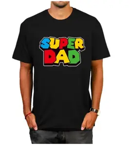 Super Dad Mario Inspired Colorful Short Sleeve Cotton T-Shirt, 100% Cotton, Video Game Father's Day Casual Summer Tee