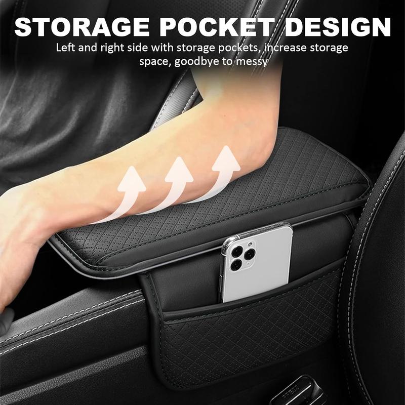 Upgraded Car Center Console Cover,Microfiber Leather Car Armrest Cover Cushion with 2 Storage Bags,Car Armrest Storage Box Car Interior Accessories for Most Vehicles (Black)