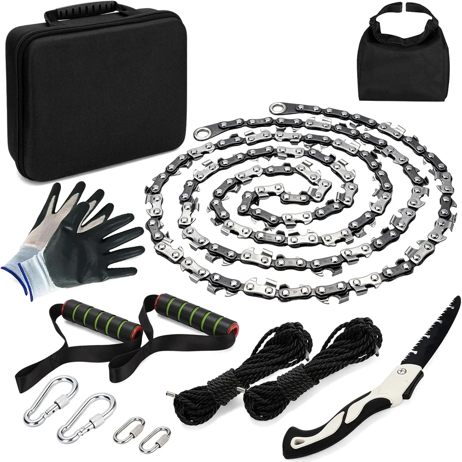 48" Pocket Hand Rope Chain Saw with 66 ft Ropes, High Tree Limb Cutting Saw Ideal for Camping Survival and Outdoor Tree Pruning