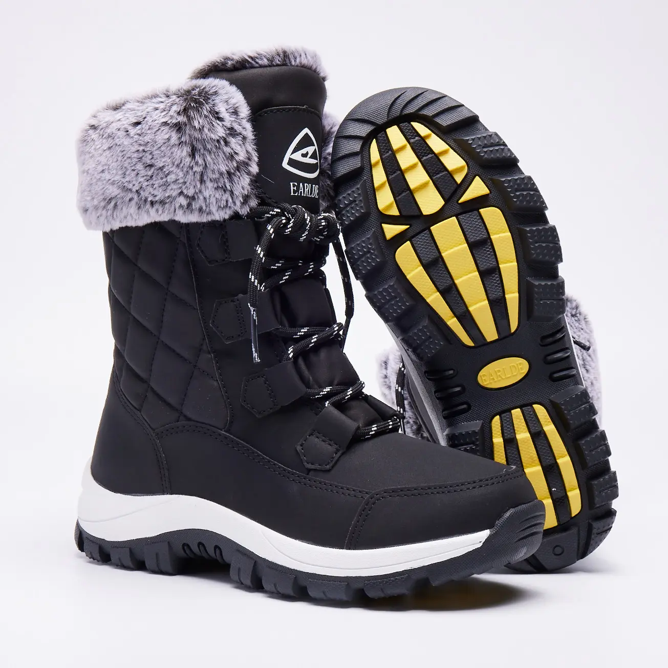 Women's Waterproof Mid-Calf Lace-Up Winter Boots - Full Fur Lined, Durable Rubber Sole Walking Shoes for Outdoor Use