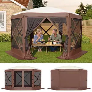 11.5×11.5 FT Screen Tent, Instant Setup Outdoor Canopy with 6 Wind Panels, Full Mesh Walls Wind & Rain Resistant Shelter for Camping Backyard Garden, Khaki