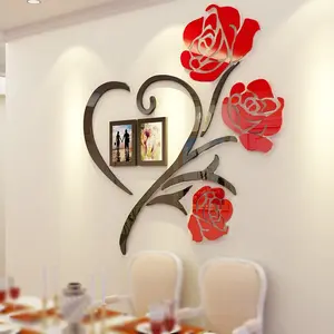 Heart Shape Photo Wall Acrylic Mirror Frame Sticker, DIY Self-Adhesive Removable Decorative Wall Decal for Living Room Bedroom Dormitory Corridor