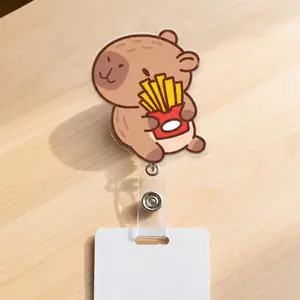 Kawaii Capybara Badge Reel Style 9 – Cute Acrylic Retractable ID Holder, Nurse Teacher Student Animal Lover Gift 1YZ