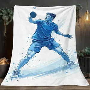 1pcs Table Tennis Player Hitting Theme Flannel Blanket, Digital Print, Sofa Bed Cover Blanket, Skin-Friendly And Soft, Birthday Gift And New Year Gift, Suitable For All Year Round