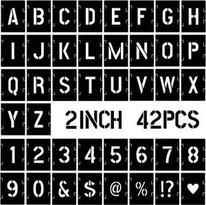 2 Inch Symbol & Numbers Craft Stencils - 42 Pc Alphabet Letter Stencil Kit, Interlocking Stencil Set, Reusable Plastic PPgod
