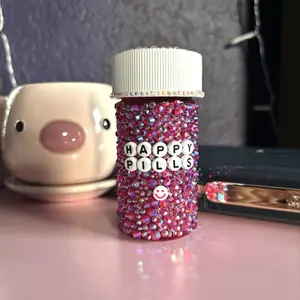 Red Happy Pills Rhinestone Pill Bottle