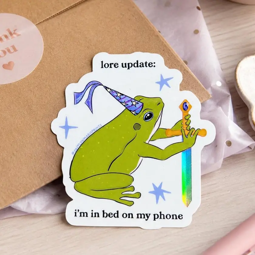 Medieval Frog Holographic Sticker, Fantasy Gifts, Weatherproof