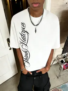 Men's street style Streetwear short-sleeved T-shirt, cropped loose fit, Vintage retro cursive slogan, old school street style, American retro, street trend, versatile for everyday wear, sports, and fashion, unisex, couple's wear, holiday gift