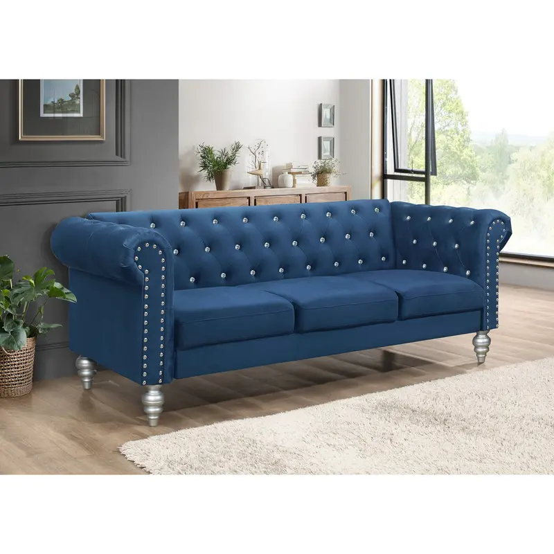 Favorer Emma Velvet Rolled Arm Sofa Favorer Emma Velvet Rolled Arm Sofa