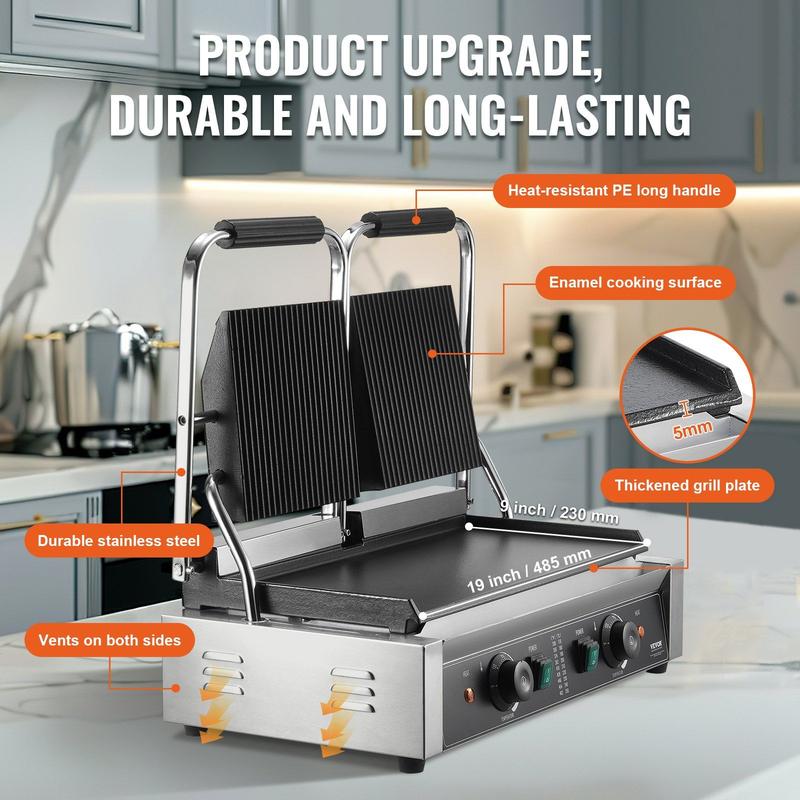 Spring new arrivals Commercial Panini Press Grill Electric Sandwich Maker Griddle Plate 19"x9"