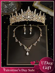4pcs/set Women's Elegant Rhinestone Decorated Crown & Earrings & Pendant Necklace, Wedding Bridal Jewelry Set, Tiaras, Luxury Wedding Crown, Fashion Jewelry for Party, Daily Clothing Decor for Girl