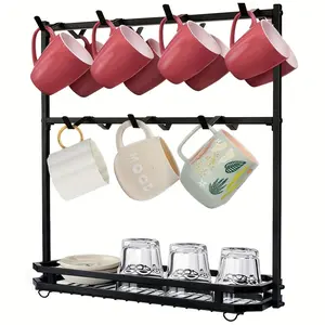 Coffee Mug Holder for Countertop, Tree Rack for 14 Mugs with Storage Base, 2 Tier Coffee Mug Cup Holder Stand for Coffee Station Kitchen Organizer, Not Included Mugs, Black