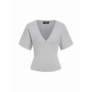Cider Cotton-blend High Stretch V-neck Short Sleeve Tee SummerWins Dealsforyou