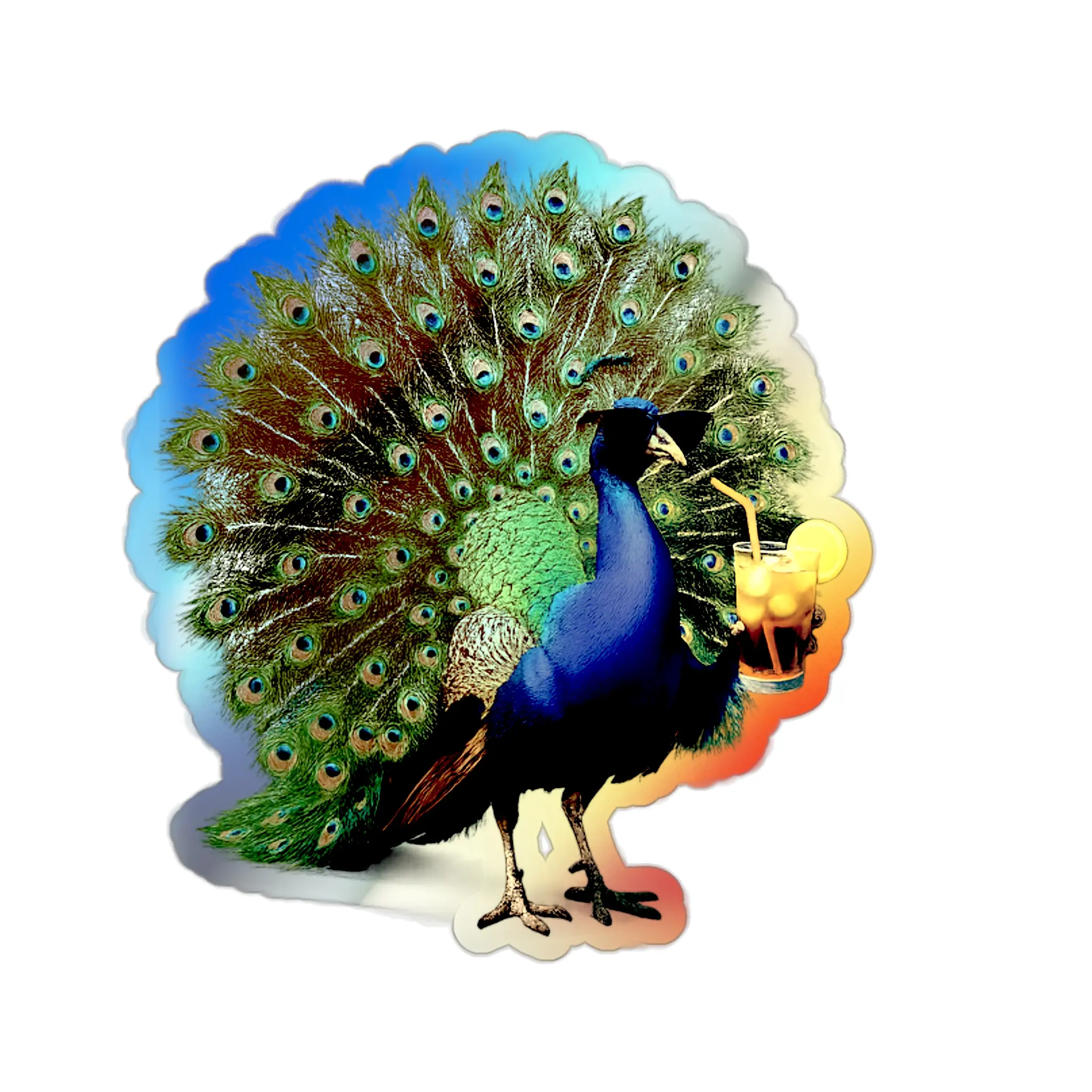 Peacock Holographic Sticker | Die-Cut Vinyl Sticker, Iridescent Peacock Design