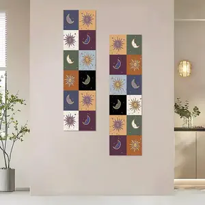 Boho Chic Sun & Moon Pattern Wall Tapestry, 2 Counts/set Colorful Wall Hanging Tapestry, Wall Art Decor for Home Living Room Bedroom Dormitory