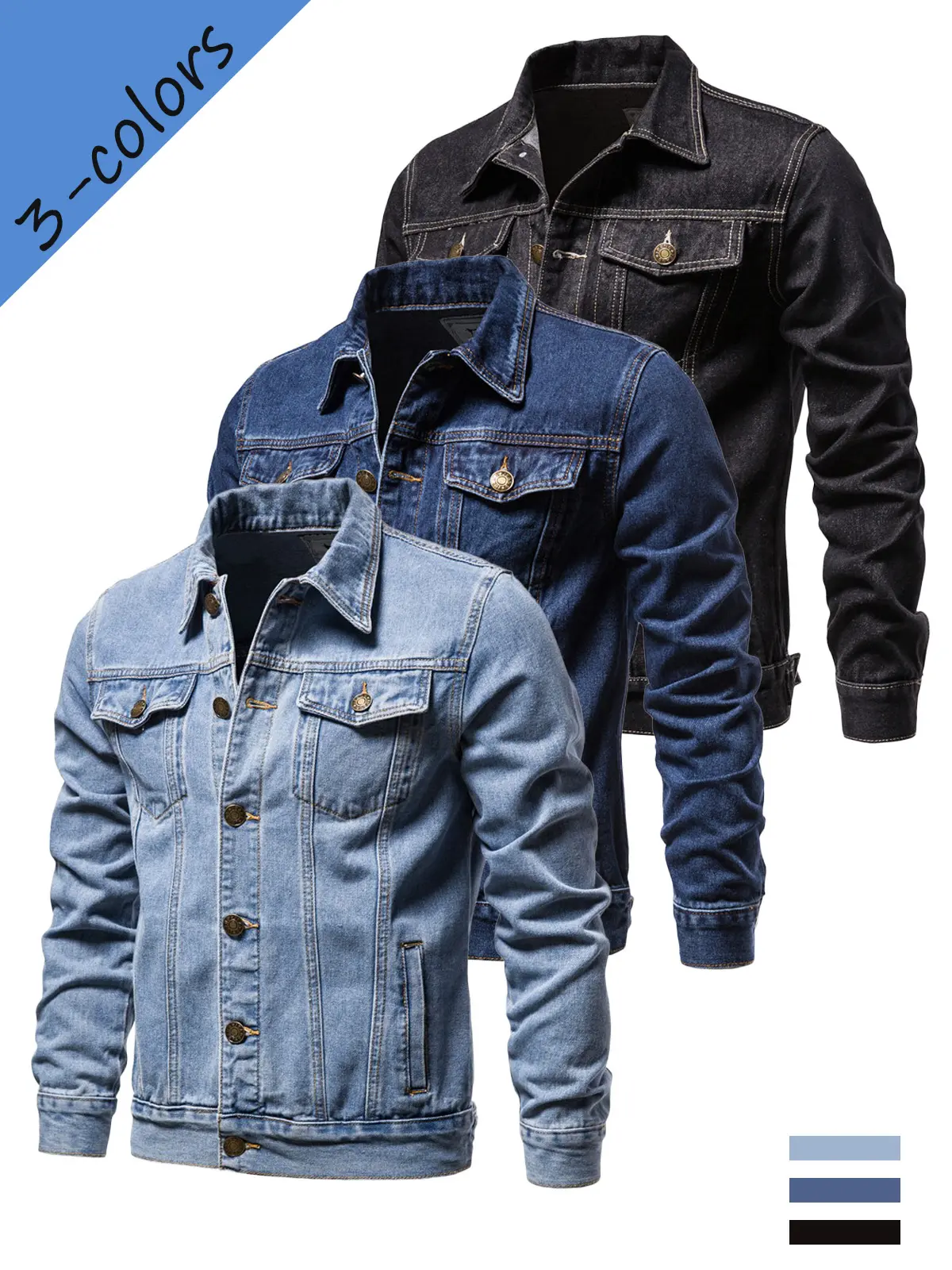 Men’s Cotton Denim Jacket, Slim Fit Button Front Trucker Coat, Vintage Casual Fall Winter Outerwear for Office Commute, Work, Weekend & Daily Wear
