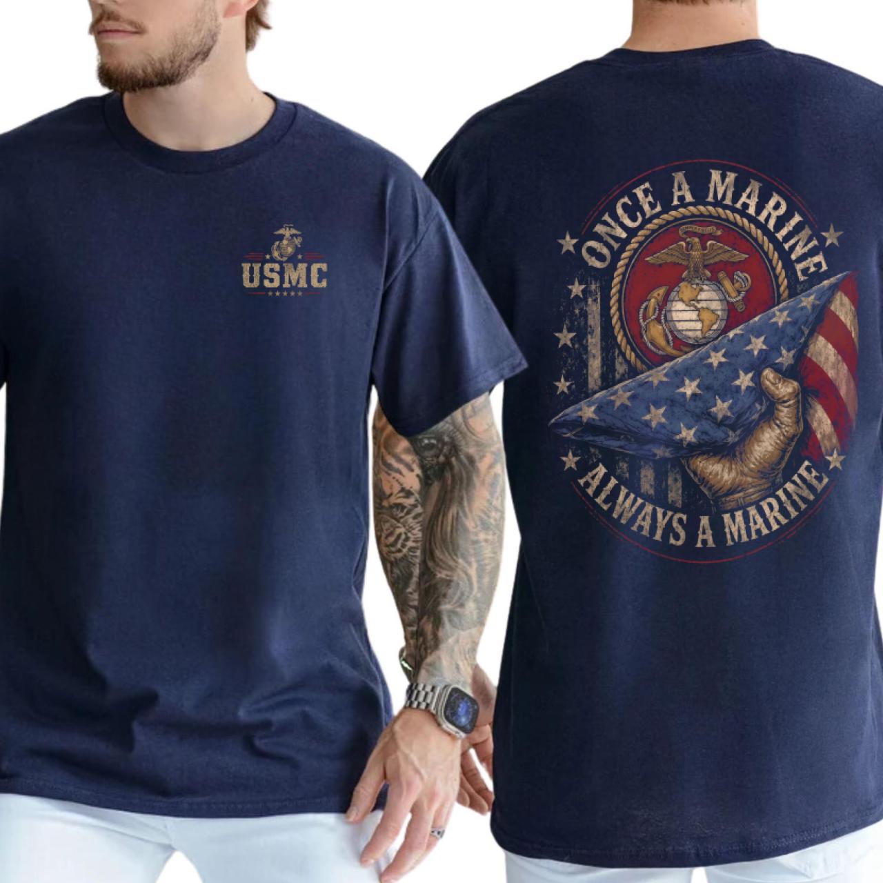 Once a Marine Always a Marine T-Shirt, USMC Veteran Patriotic Graphic Tee, American Flag Military Pride Shirt, Veteran Appreciation Gift, Unisex Marine Corps Apparel