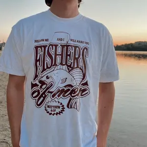 Fishers of Men Tee Cotton Christian T-Shirt Ivory with Graphic Print for Men's Menswear