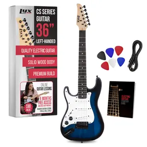 LYXPRO CS 36” Left-Handed Electric Guitar Kit for Beginners with Solid Wood Body 5-Way Pickup Amp Cable 6 Picks & Learner’s Guide Blue