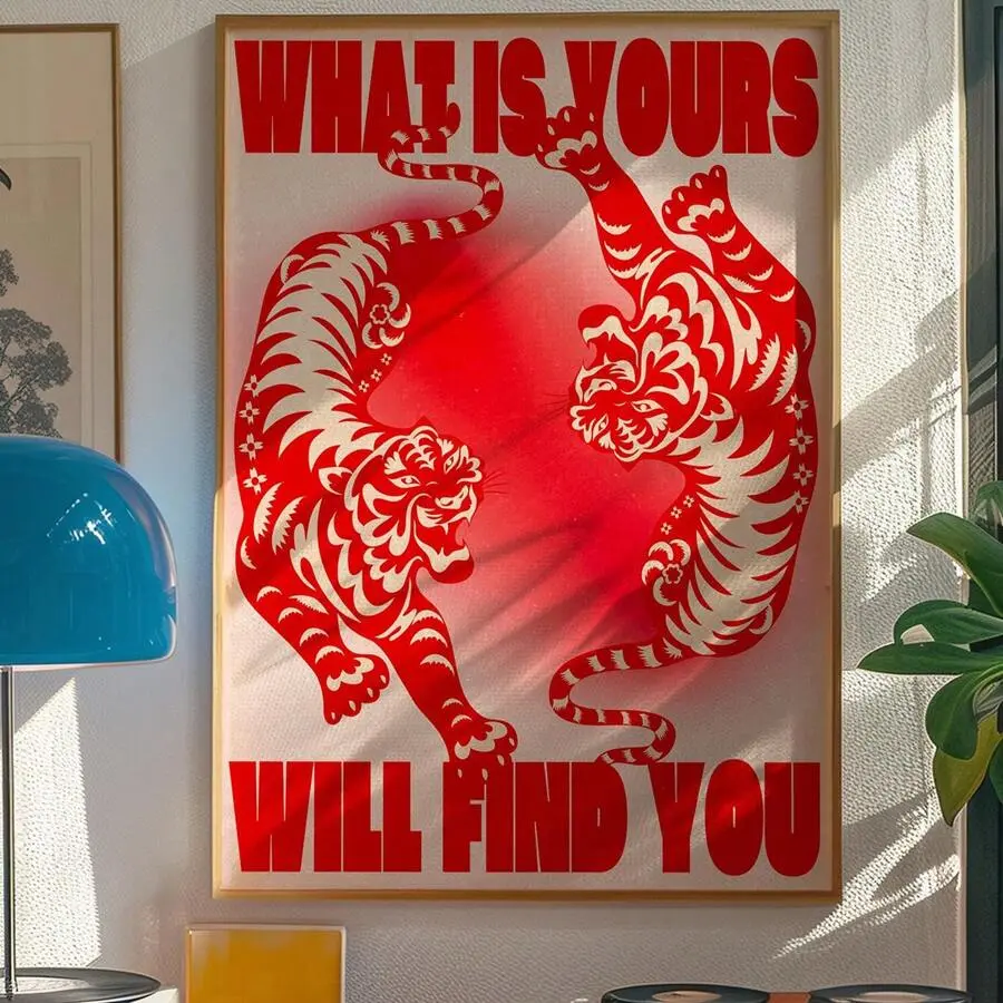 1PC, Canvas Hanging Poster, Solid  Painting, Tiger Poster, 70s Poster, Affirmation Poster, Aesthetic Art, Red Wall Art, Fashion Art Print, Retro Poster, Art, Vintage Poster, Room Living Room Decoration Hanging Painting Gifts Tombstone Wall Art