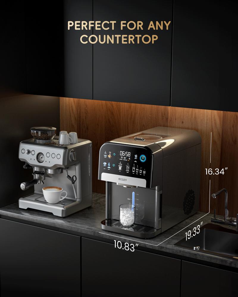 [Upgraded Smart Version] ecozy Nugget Ice Maker Dispenser, Ultra-quiet Smart 2-in-1 Pebble Ice Machine Countertop & Water Dispenser with App Control, Easy Self-Cleaning, Auto Lighting, TDS Monitor, Measured Dispensing, Christmas Gift, Holiday Gift