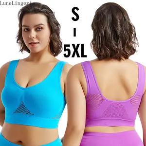 LuneLingerie Women's S-5XL Curvy-Friendly Seamless Sports Bra - Breathability, Activewear, Sleeveless, Wireless, Wide Straps, Air Mesh, Comfortable Support for Yoga, Workout, Breathability Sports Bras, Activewear Sports Bras