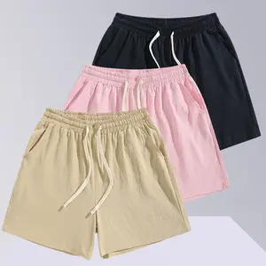 Men's Plain Lightweight Cotton-Linen Beach Shorts, Menswear Casual Bottoms with Comfortable Elastic Waistband, Suitable for Everyday Wear and Vacations