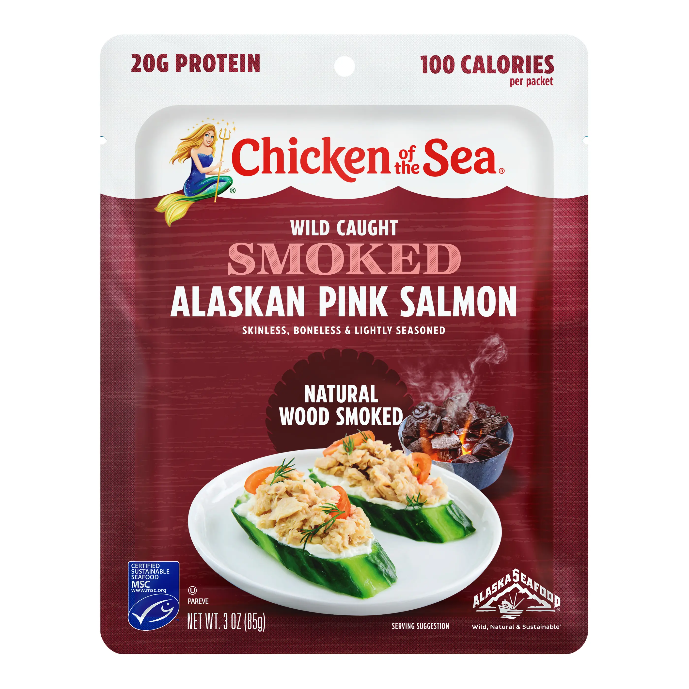 Chicken of the Sea Smoked Alaskan Pink Salmon, 3 oz. Packets (Pack of 4), Wild Caught Salmon, Natural Wood Smoke