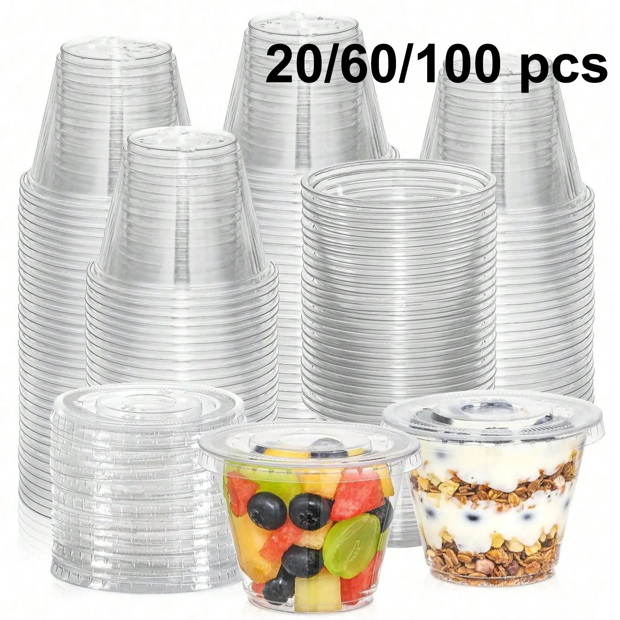 Transparent Lid Cup, Jelly Cup, Plastic Clear Cups, Ideal for Desserts, Cupcakes, Parfaits, Pudding, Cold Drinks, Snacks, Fruits, Ice Cream, Wedding Party Gifts, Disposable Plastic Cup
