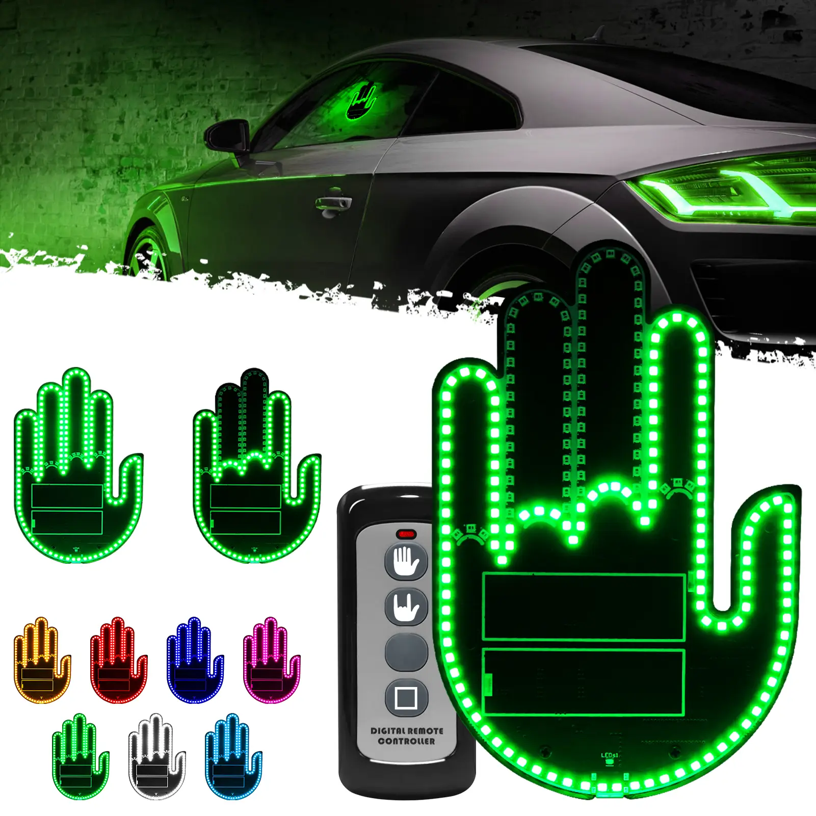 DIBMS Car Gesture Decorative Lights, Ambient Lighting, Rechargeable Led Gesture Lights for Car Road Rage Led Signs calm road rage,Remote Control Tripl