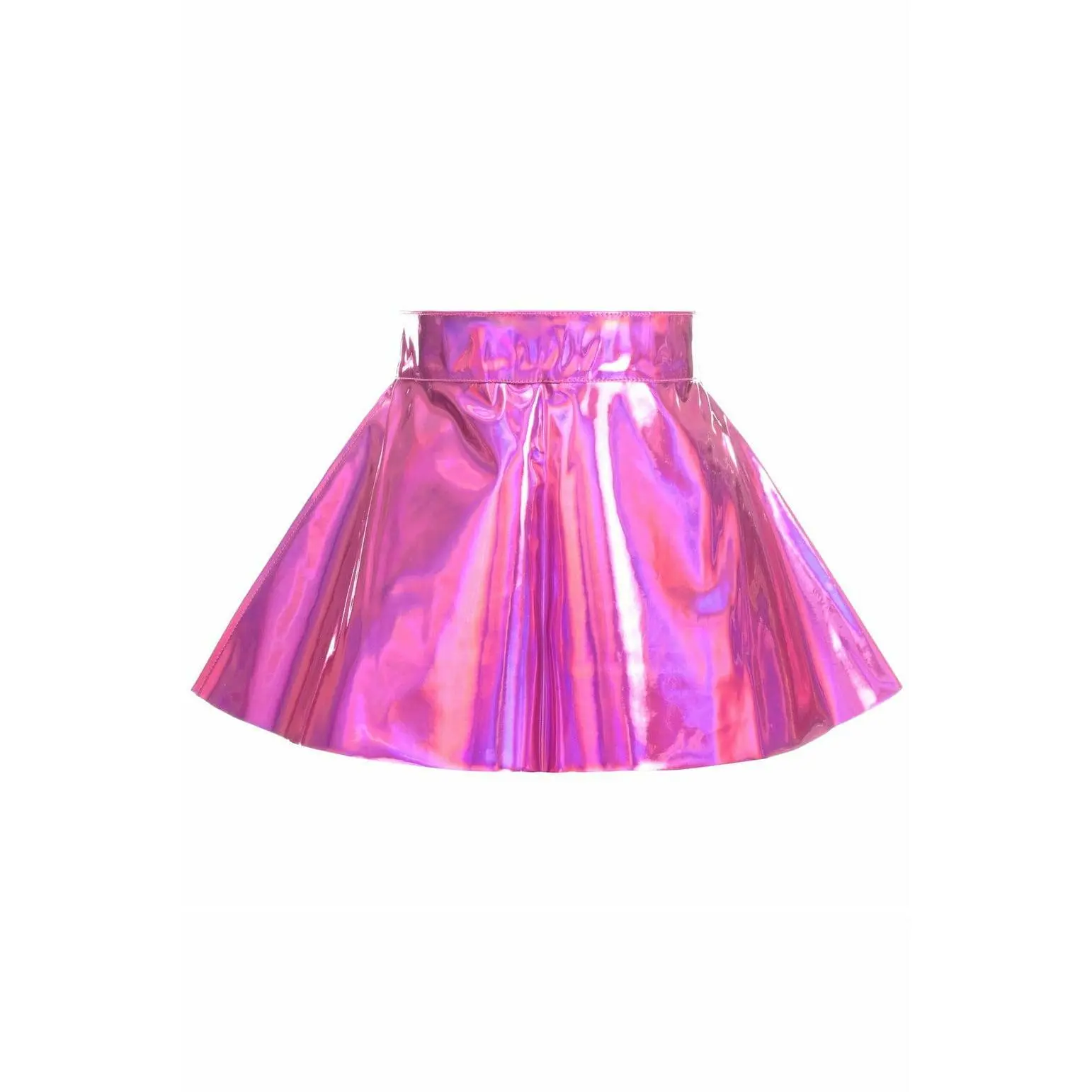 Women's Fuchsia Holographic A-Line Short Skater Skirt, Multi-Size, Snug Fit