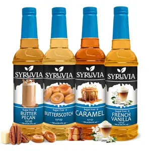 Syruvia Sugar Free Coffee Syrup Variety Pack – Butter Pecan, Butterscotch, Caramel & French Vanilla – Gluten-Free, Kosher, 25.4 fl oz Bottles – Perfect or Coffee, Shakes, Desserts & More (4-Pack)