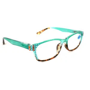 Desiree, (Bling) Women Reading Glasses W (Aquamarine, Cooper) Genuine European Crystals. +1.5 ..+6 Square. High Strength. NY Fifth Avenue