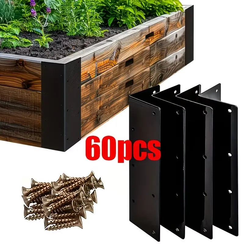 60-Piece Thickened 160mm L-Type Angle Brackets Set with 4 Brackets & 56 Screws, Sturdy Bracket, L Brackets Heavy Duty, Garden Fence Connector, Bed Corner Iron, Shelf Support Accessories Versatile Usage, Mounting Brackets