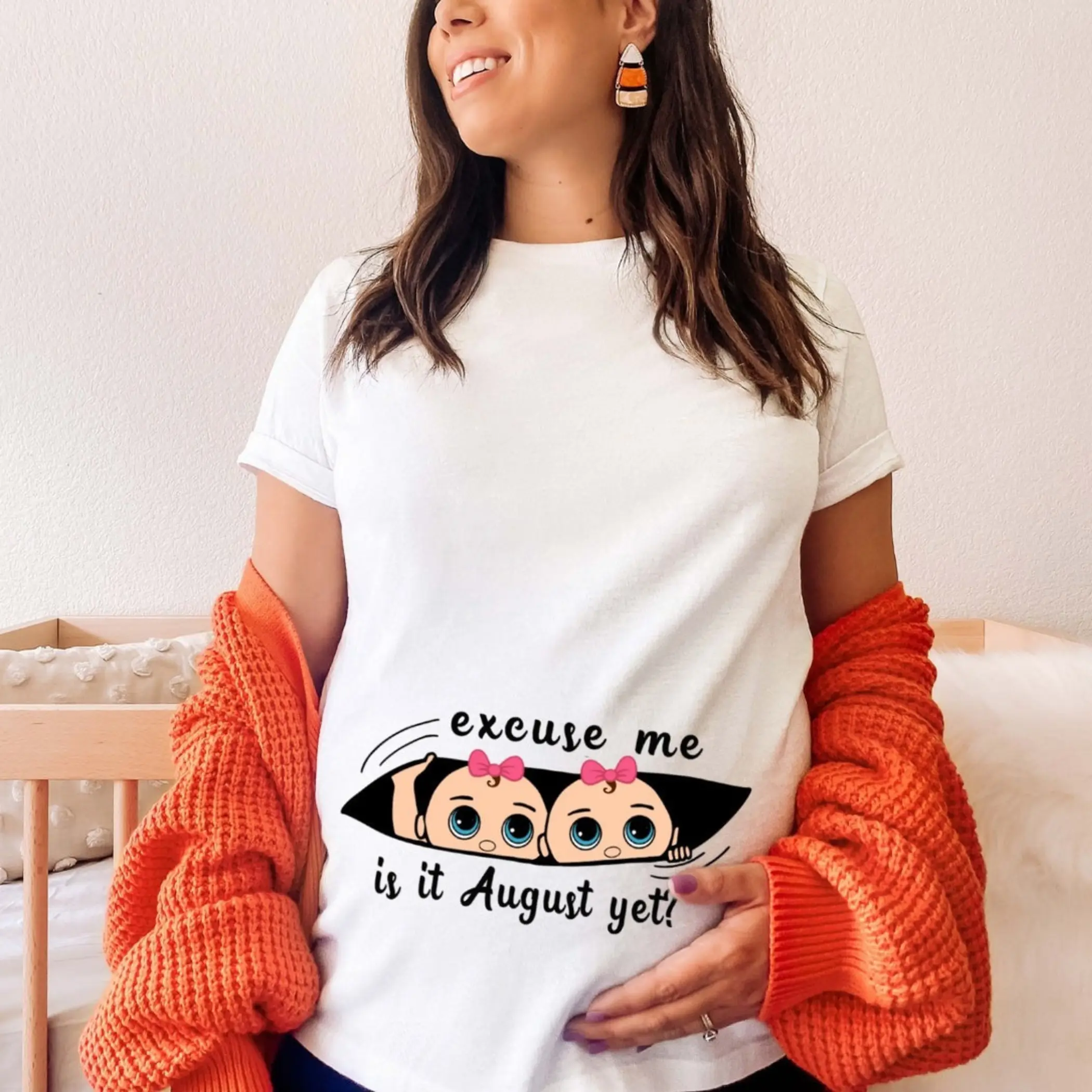 Excuse Me Is It August Yet Pregnancy Announcement Shirt Maternity Baby Reveal Tee Baby Shower Gift
