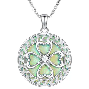 S925 Sterling Silver Four Clover Pendant Necklace Opal Jewelry Anniversary Birthday Gifts for Her Mother's Day