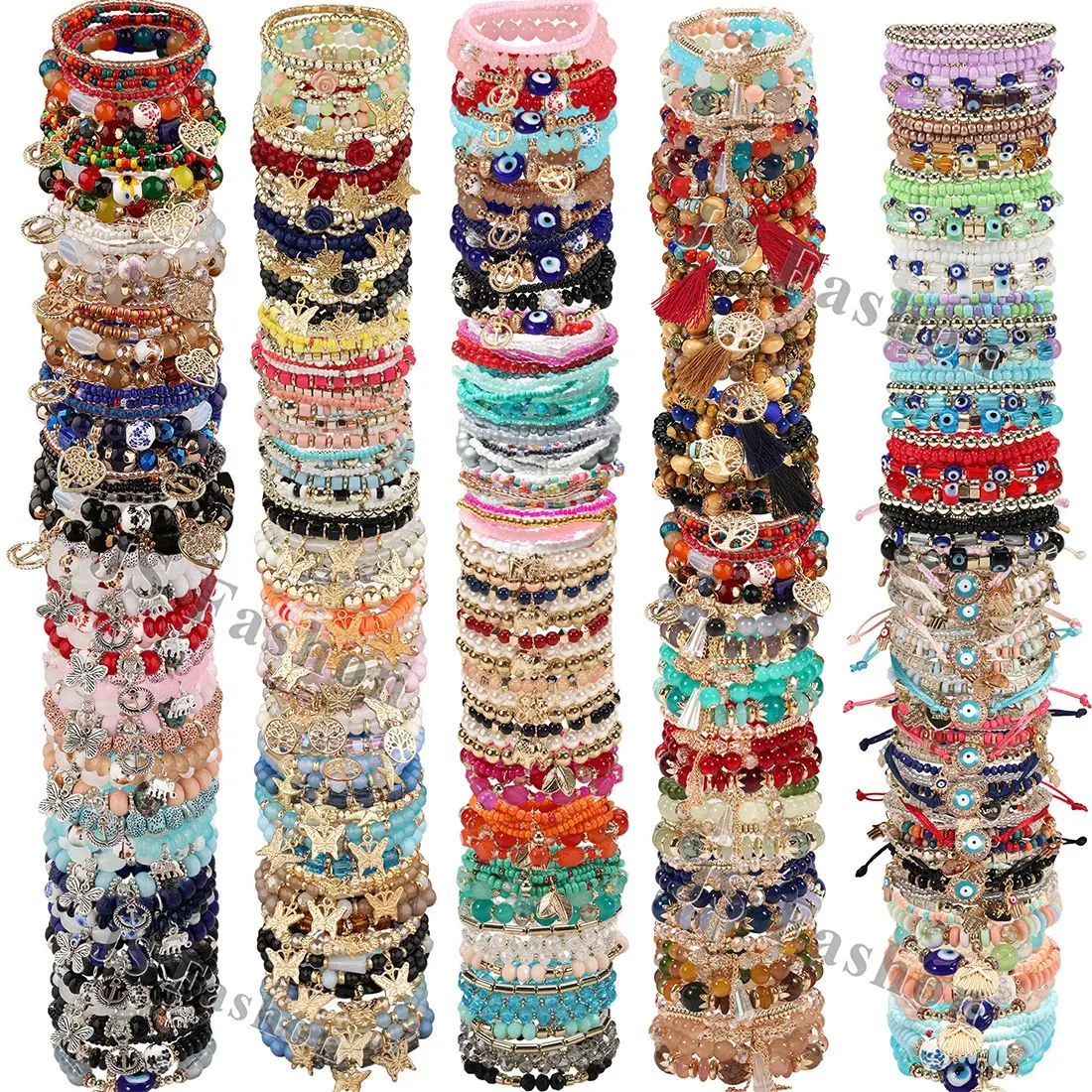 24pcs Mix Bohemian Beaded Bracelet Set for Women & - Multilayer Stackable Stretch Elastic Bands with Pastel & Vibrant Colors - Layered Bead Jewelry Gift for Beach Festival,summerwins