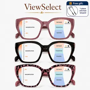 ViewSelect Non-Prescription Oversized Progressive Multifocal Reading Glasses - Lightweight Square Frame, HD Clear Lenses for Women & Men, Daily Reading & Screen Use