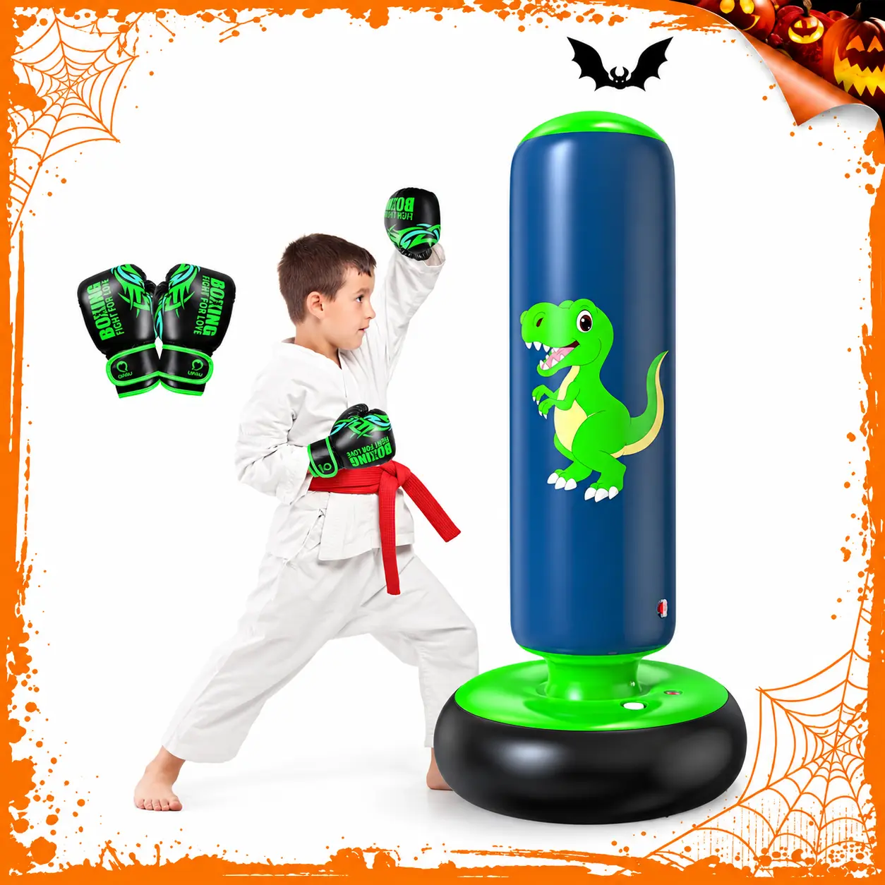 QPAU 48-Inch Freestanding Inflatable Dinosaur Punching Bag for Toddlers Ages 3-6, Indoor & Outdoor Sports Toy, Cool Gifts for Kids Boys & Girls (Dino Fun for 3-6)