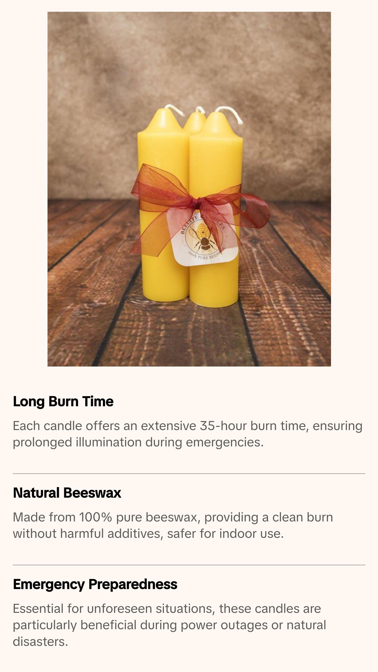 100% Pure Beeswax Emergency Candles