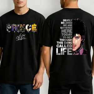 Prince Purple Rain Lyrics Shirt, Dearly Beloved We Are Gathered Here Today Tee, 2 Sided Graphic T-Shirt, Music Fan Gift