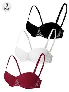 🔥3-Pack Lace Balconette Bra Set! Push Up Support, Adjustable Straps & Multi-Way Wear Design, Delicate Lace Trim, 10 Classic Colors Available, Perfect for Daily Outfits & Party Looks✨