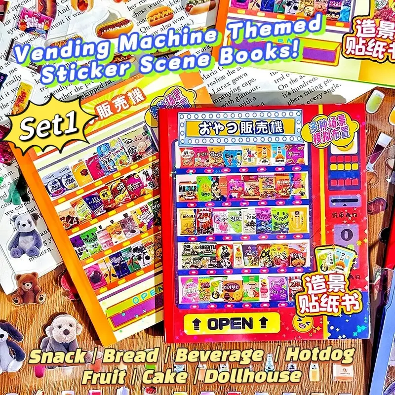 [Vending Machine & Store Stocking Sticker Scene Books] 2 Different Art Styles: Realistic / Pixel; Best For Food Lovers, Storage Enthusiast | Relaxing Sticker Scene, Puzzle Stickers, DIY, Decor, Journal Supplies, Stationary, Phonecase Stickers, Cozy Hobby