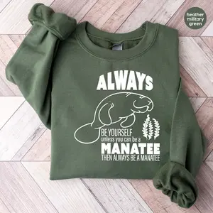 Manatee Sweatshirt, Manatee Awareness Month Hoodie, Seaworld Long Sleeve Tees, Ocean Animal Gift, Sea World Gift, Manatee Support Sweatshirt