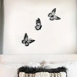 Butterfly Pattern Wall Decor, 3 Counts/set Metal Wall Art, Wall Hanging Decor for Home Living Room Bedroom Garden, Hangable
