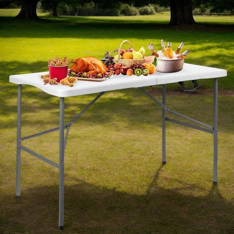 4FT/6FT Plastic Folding Table, Fold-in-Half table with handle, Adjustable Height Outdoor Camping Table for Party, Kitchen and Beach, White - Straight Legs 4FT/6FT Plastic Folding Table, Fold-in-Half table with handle, Adjustable Height Outdoor Camping Table for Party, Kitchen and Beach, White - Straight Legs